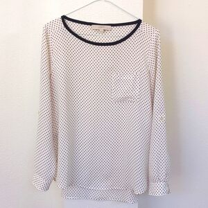 LOFT White long sleeve blouse with Brown polka dots, size MP